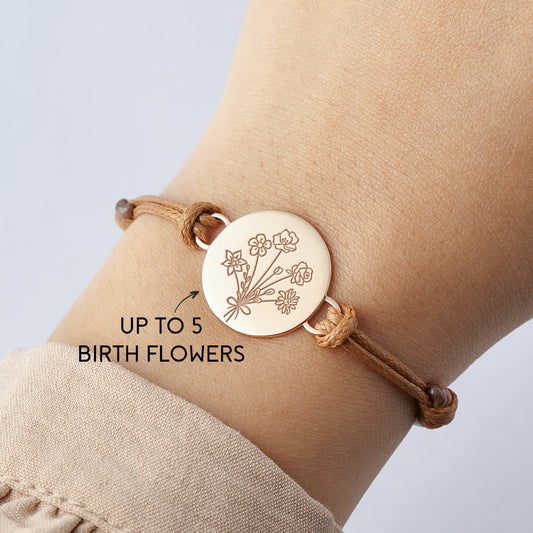 Combined Birth Month Flower Bracelet, Birthflower Gift,Mother Bracelet Green Millie