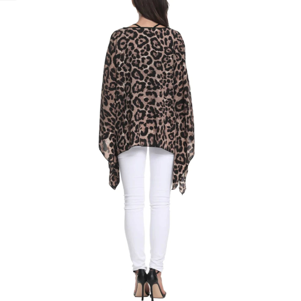 Womens Leopard Print Batwing Chiffon Top Yellow Pandora