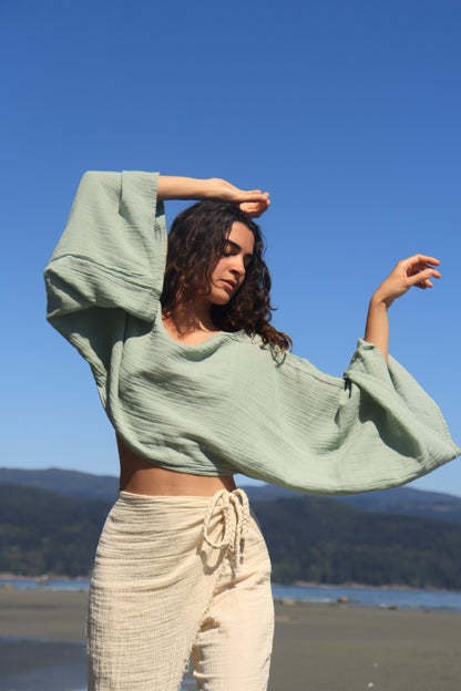 Organic Cotton Long Sleeve Crop Top Salmon Arrowwood