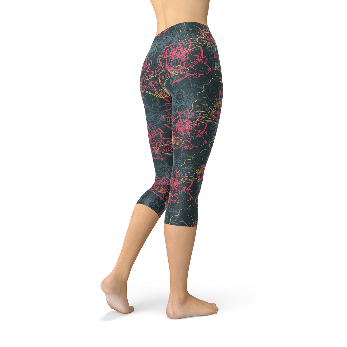 Womens Floral Lotus Capri Leggings Maroon Sooty