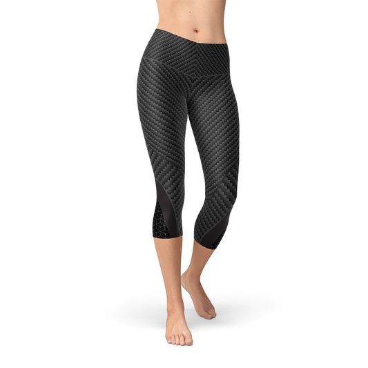 Womens Carbon Fiber Sports Capri Leggings Maroon Sooty