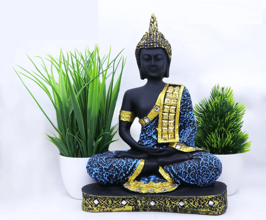 Buddha Statue With Two Artificial Plant For Showpeice Brown Danae