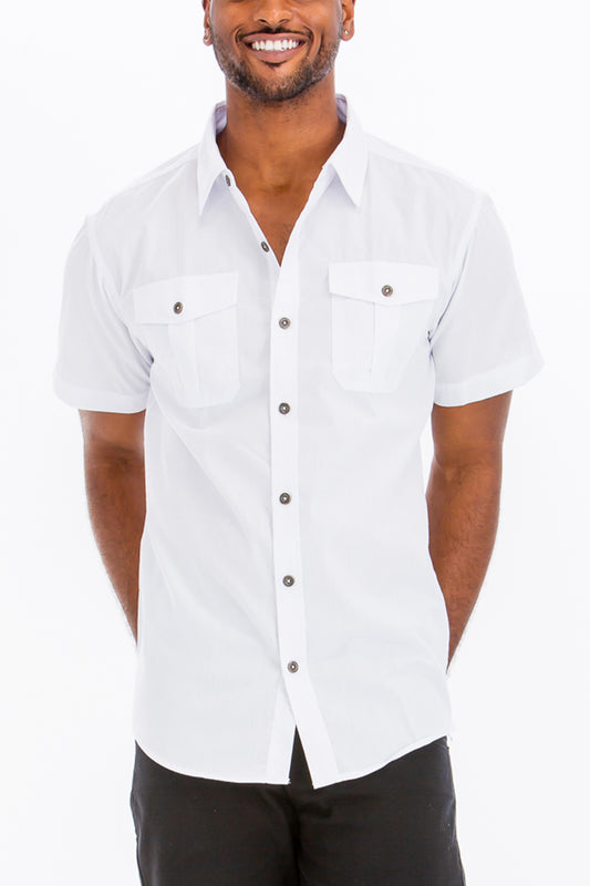 TWO POCKET BUTTON DOWN SHIRT (WHITE) Lime Milo