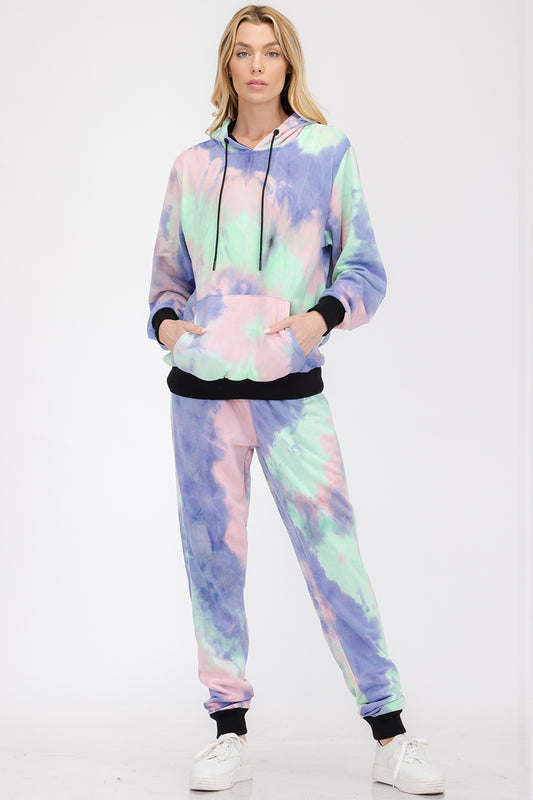 Womens Cotton Tye Dye Lounge Wear Sweat Set Lime Milo