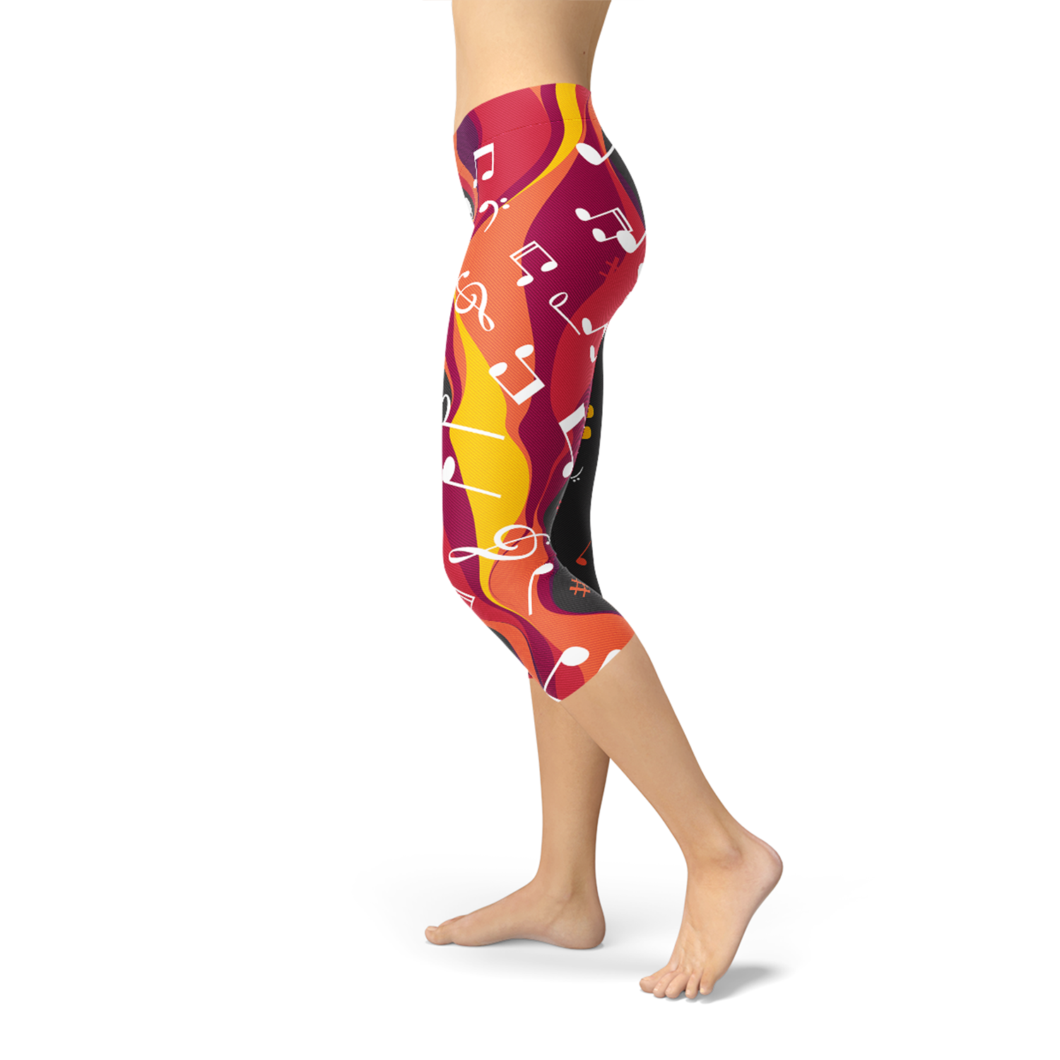 Guitar and Music Note Capri Leggings Maroon Sooty