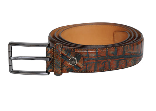 Vegas Brown Blue Leather Men Belt Peach Beech