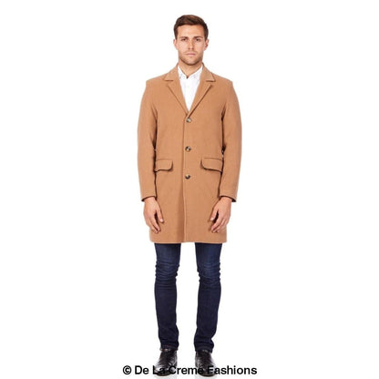 De La Creme MAN - Men's Single Breasted Wool Mix Overcoat Rose Eleusis