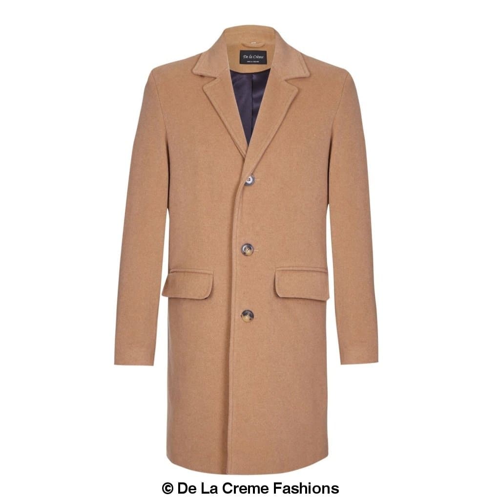 De La Creme MAN - Men's Single Breasted Wool Mix Overcoat Rose Eleusis