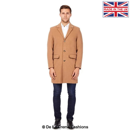 De La Creme MAN - Men's Single Breasted Wool Mix Overcoat Rose Eleusis