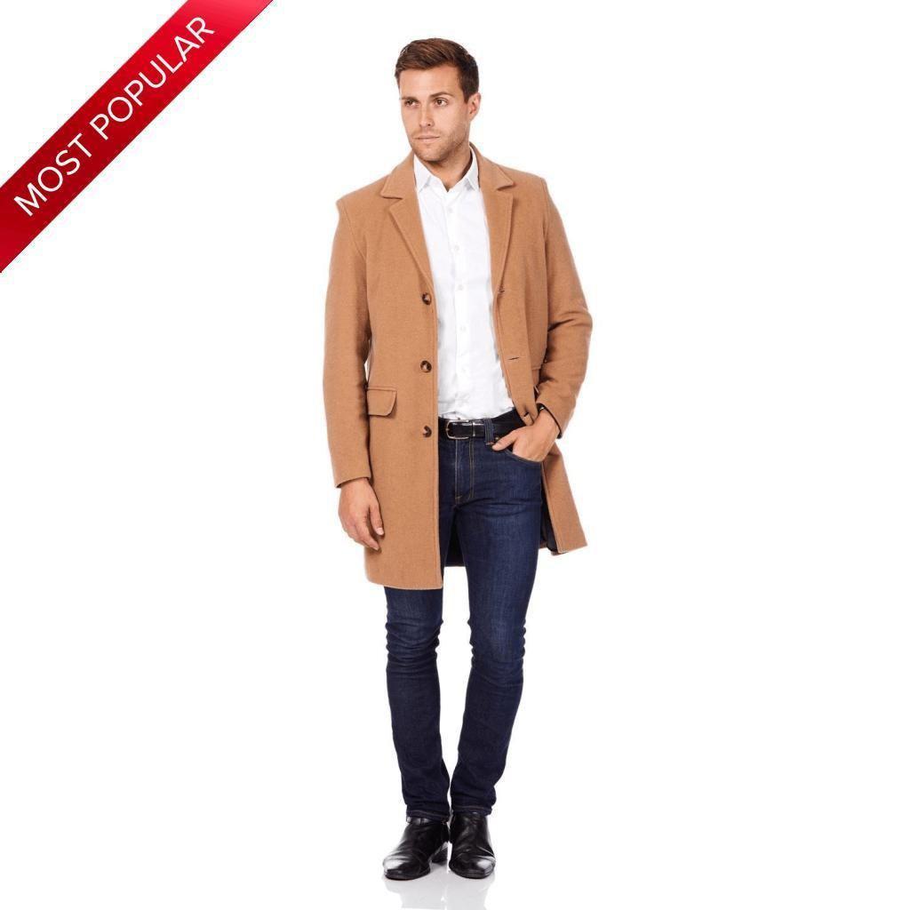 De La Creme MAN - Men's Single Breasted Wool Mix Overcoat Rose Eleusis