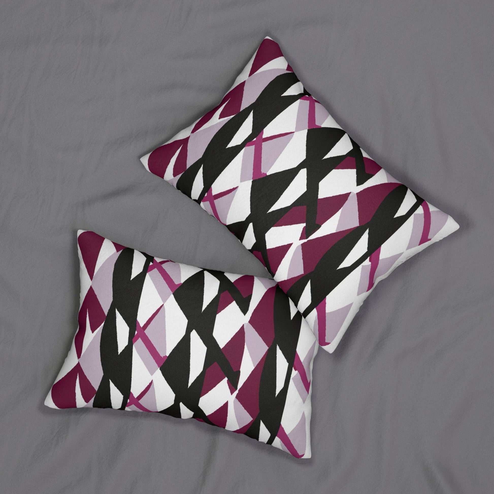 Decorative Lumbar Throw Pillow - Mauve Pink and Black Geometric Grey Coco