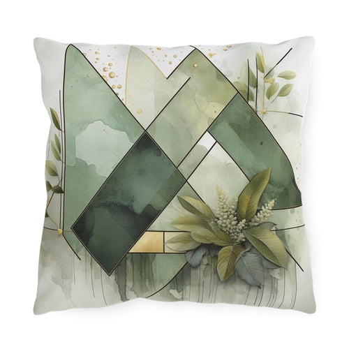 Decorative Indoor/outdoor Pillow, Olive Green Mint Leaf Geometric Grey Coco