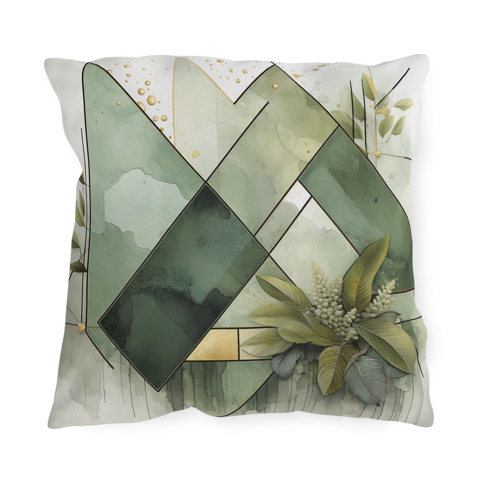 Decorative Indoor/outdoor Pillow, Olive Green Mint Leaf Geometric Grey Coco