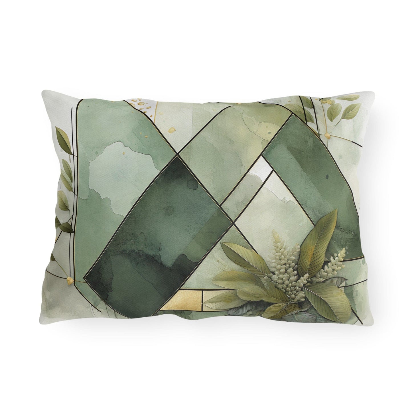 Decorative Indoor/outdoor Pillow, Olive Green Mint Leaf Geometric Grey Coco