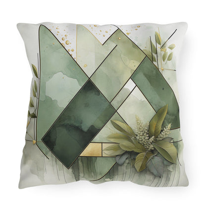 Decorative Indoor/outdoor Pillow, Olive Green Mint Leaf Geometric Grey Coco