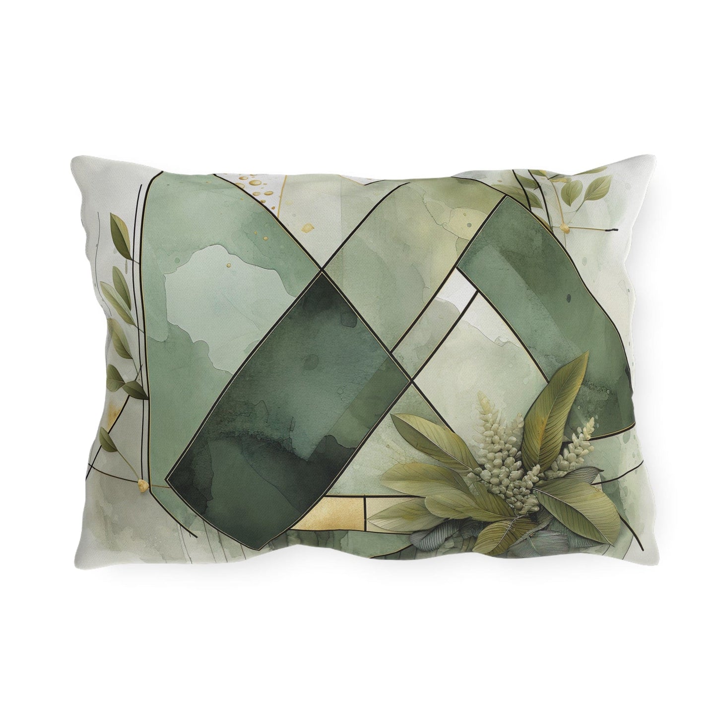 Decorative Indoor/outdoor Pillow, Olive Green Mint Leaf Geometric Grey Coco