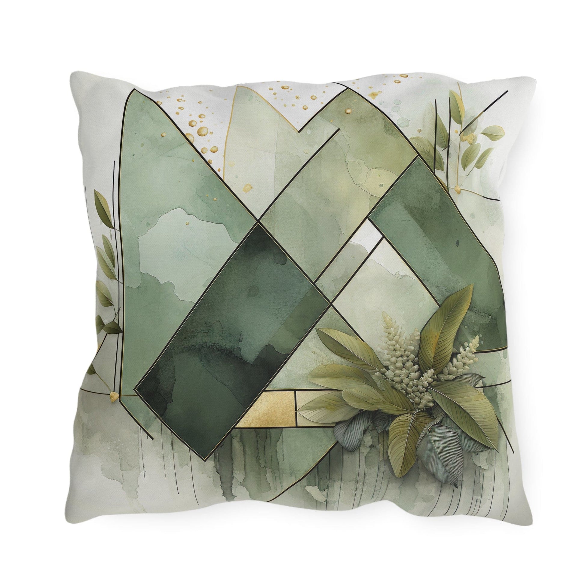 Decorative Indoor/outdoor Pillow, Olive Green Mint Leaf Geometric Grey Coco