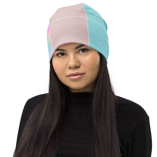 Double-layered Beanie Hat Pastel Colorblock Watercolor Illustration Grey Coco