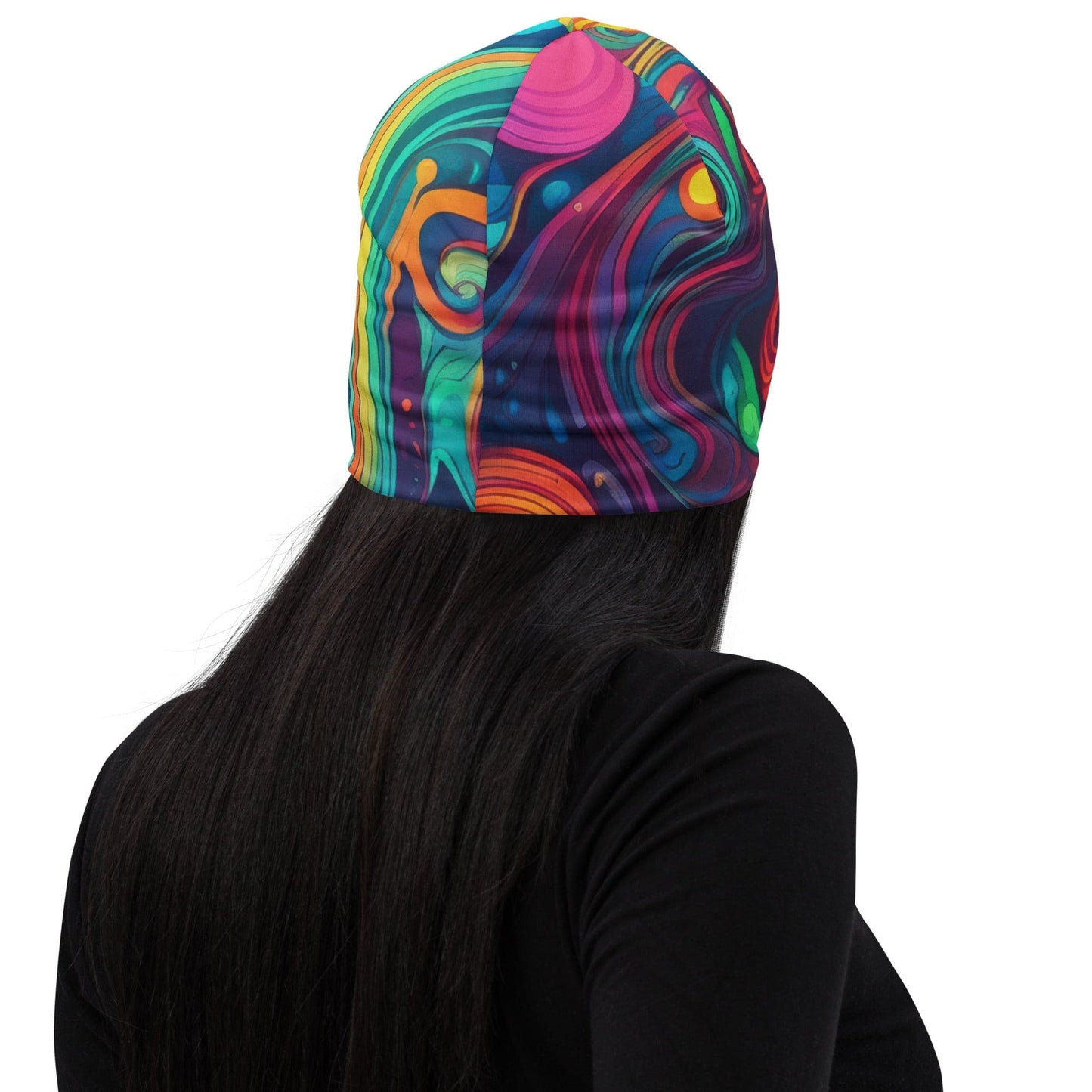 Double-layered Beanie Hat Vibrant Psychedelic Kaleidoscope Boho 7 Grey Coco