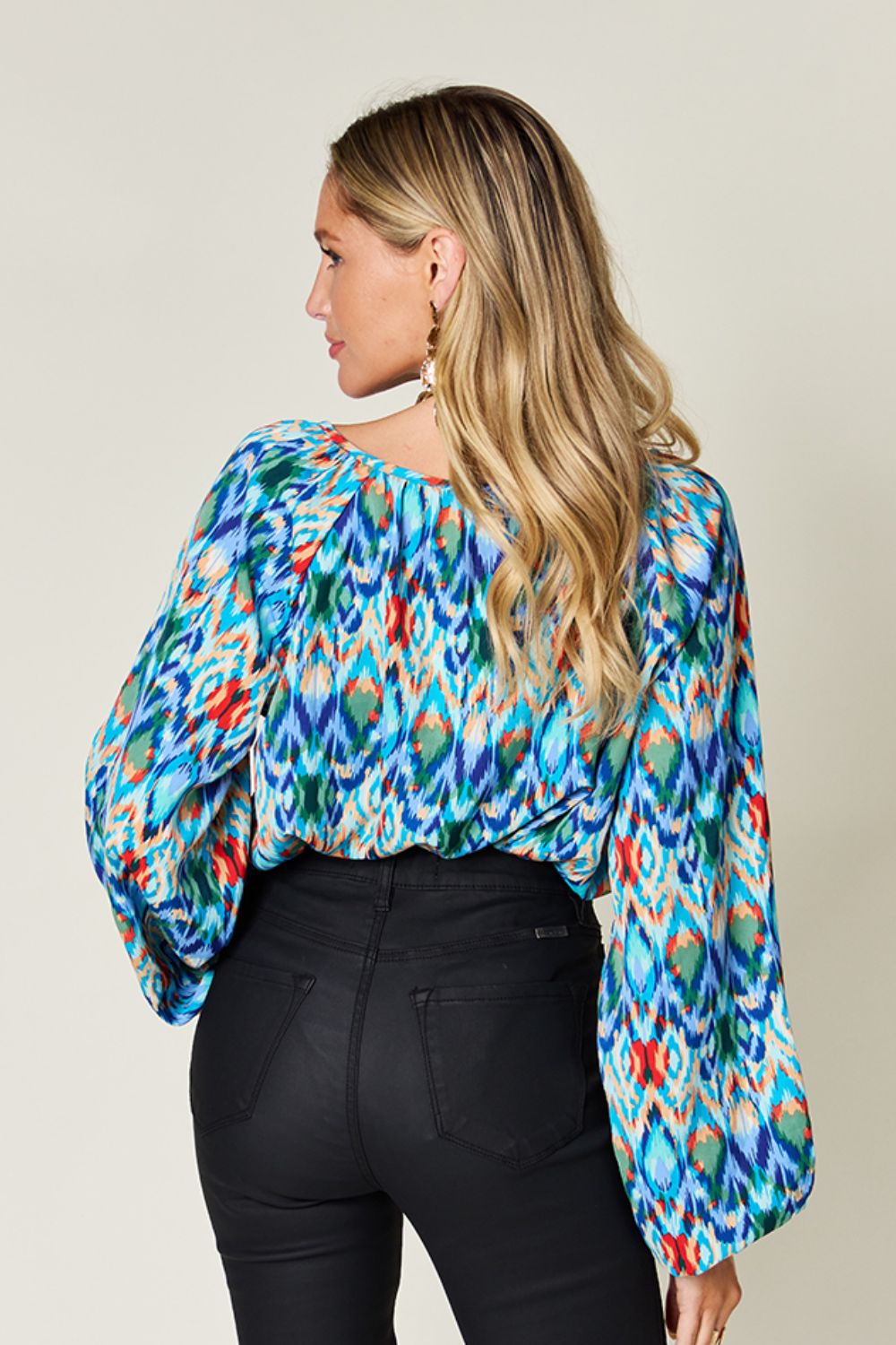 Double Take Full Size Printed Balloon Sleeve Blouse Trendsi