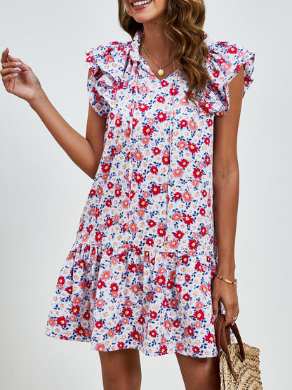 Tied Floral Cap Sleeve Mini Dress Trendsi