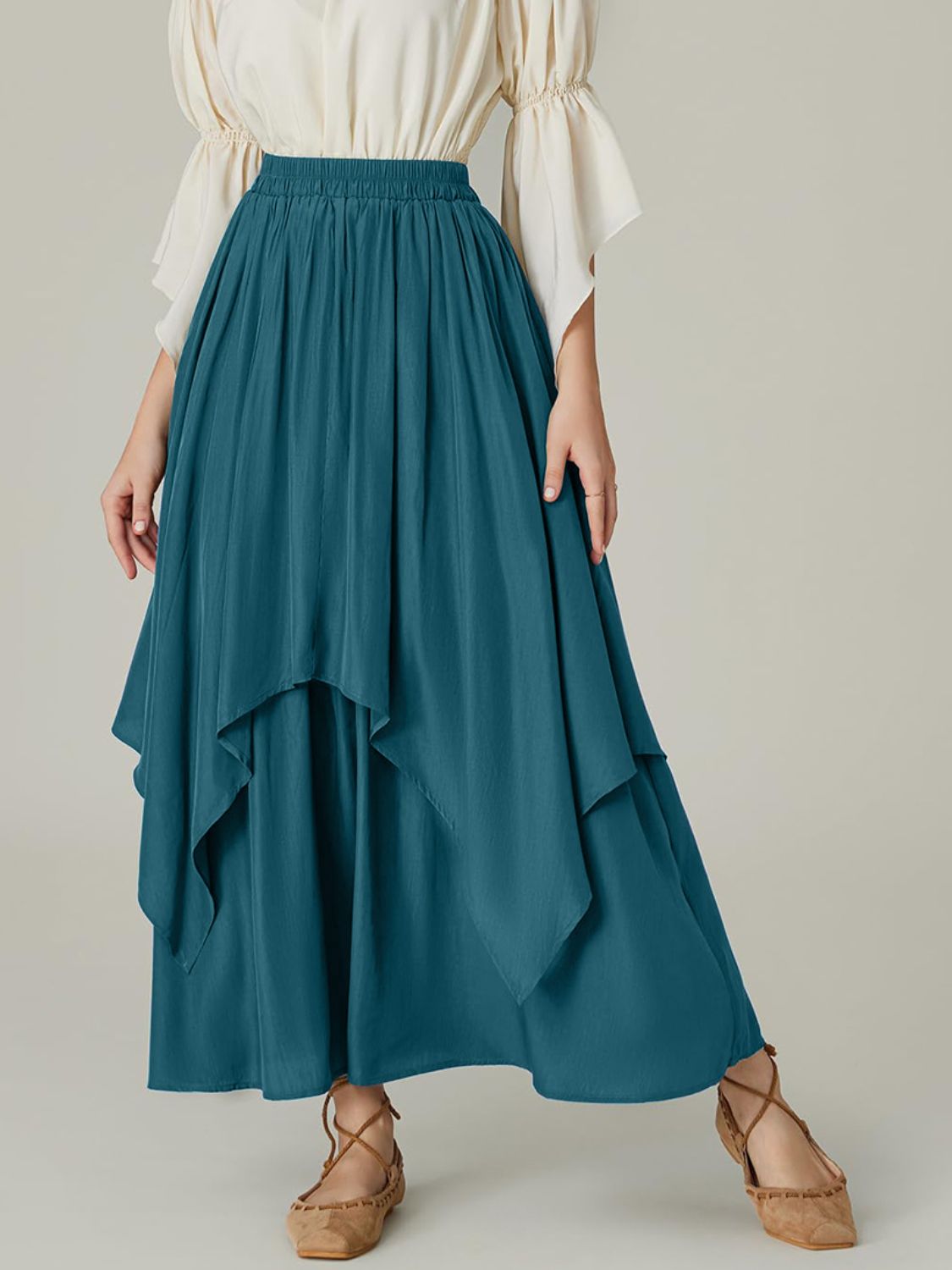 Smocked Waist Band Ruched Layered Skirt Trendsi