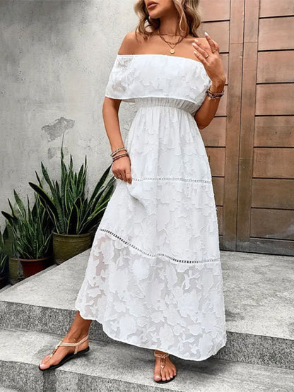 Off-Shoulder Short Sleeve Maxi Dress Trendsi