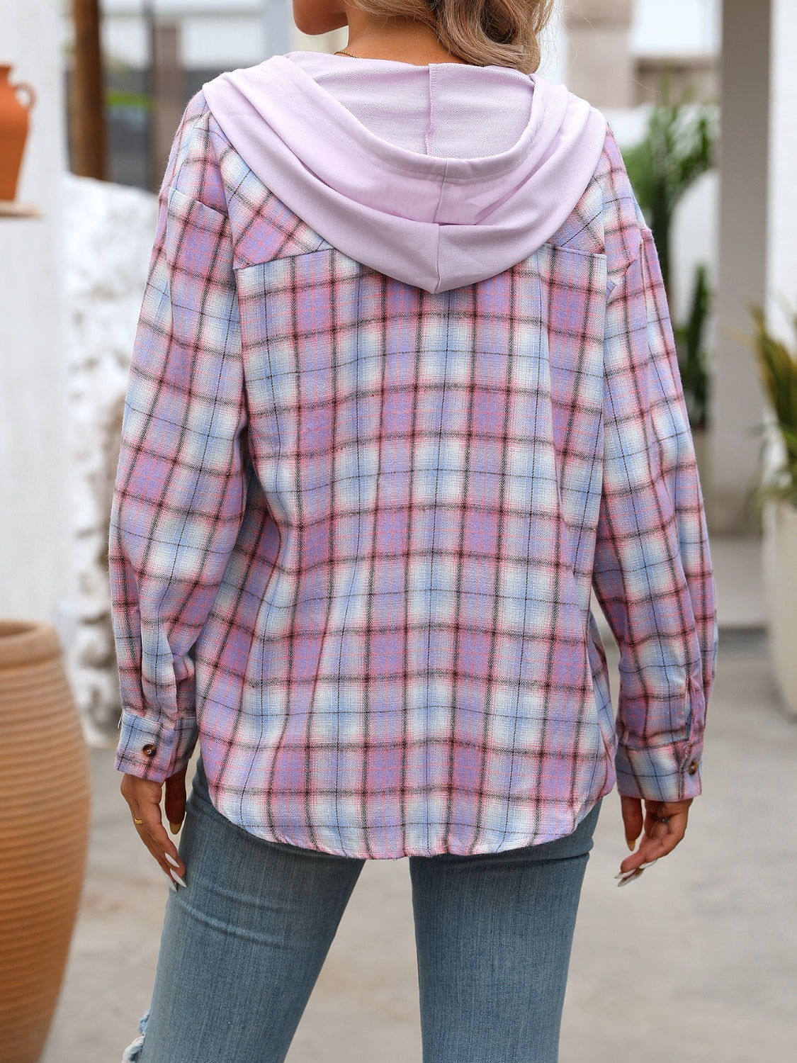 Plaid Long Sleeve Hooded Jacket Trendsi