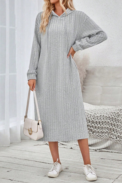 Side Slit Drawstring Long Sleeve Hooded Dress Trendsi