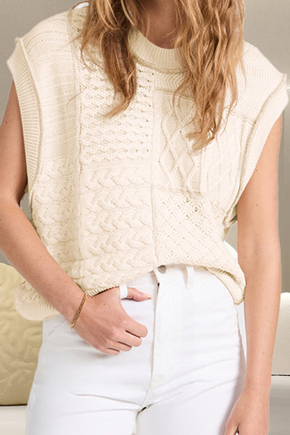 Cable-Knit Round Neck Sweater Vest Trendsi