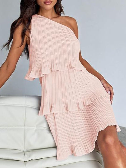 Layered Single Shoulder Mini Dress Trendsi