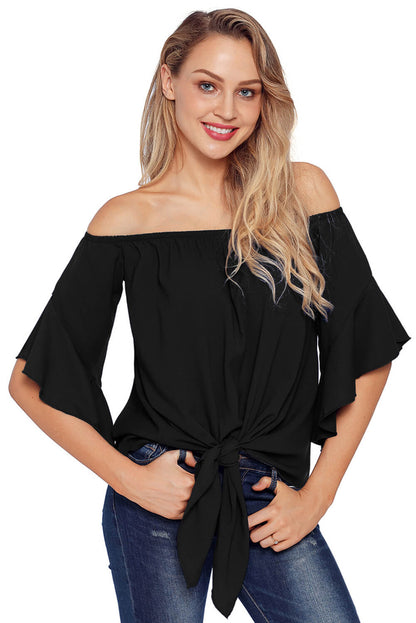 Fashion Black Off The Shoulder Knot Front Top Teal Demeter