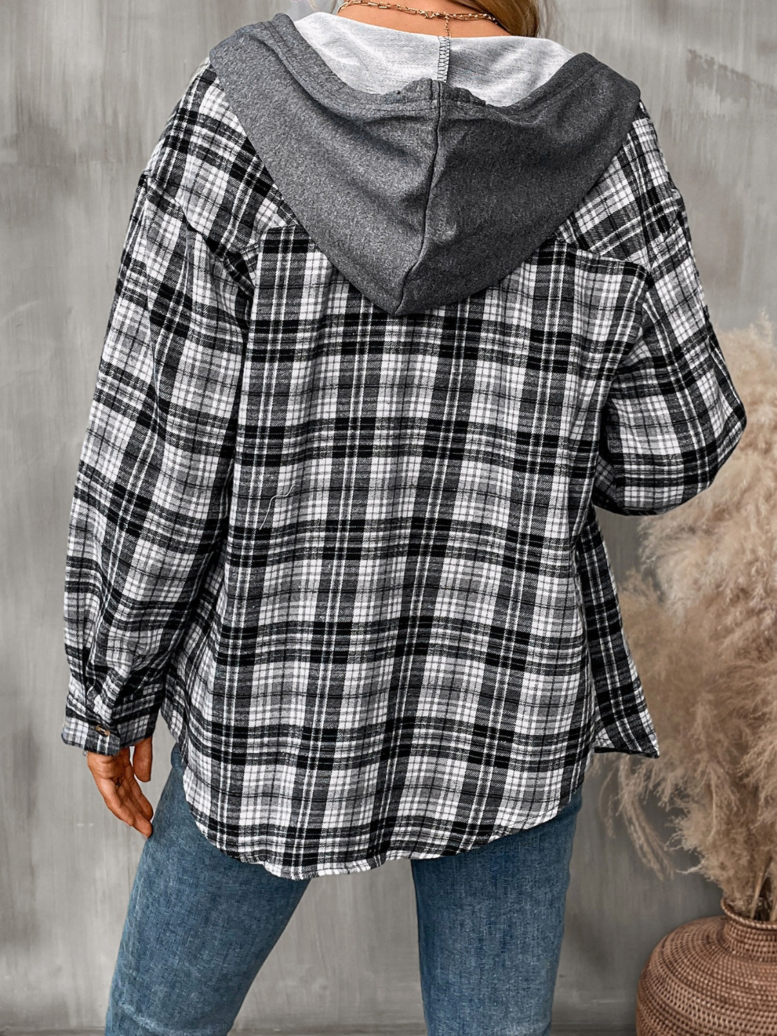 Plaid Long Sleeve Hooded Jacket Trendsi