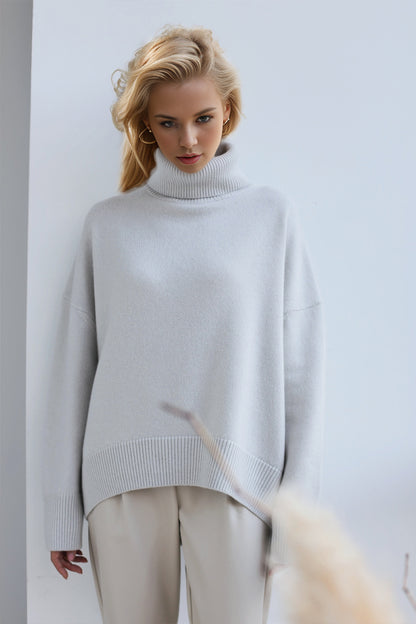 Basic Bae Turtleneck Dropped Shoulder Long Sleeve Sweater Trendsi