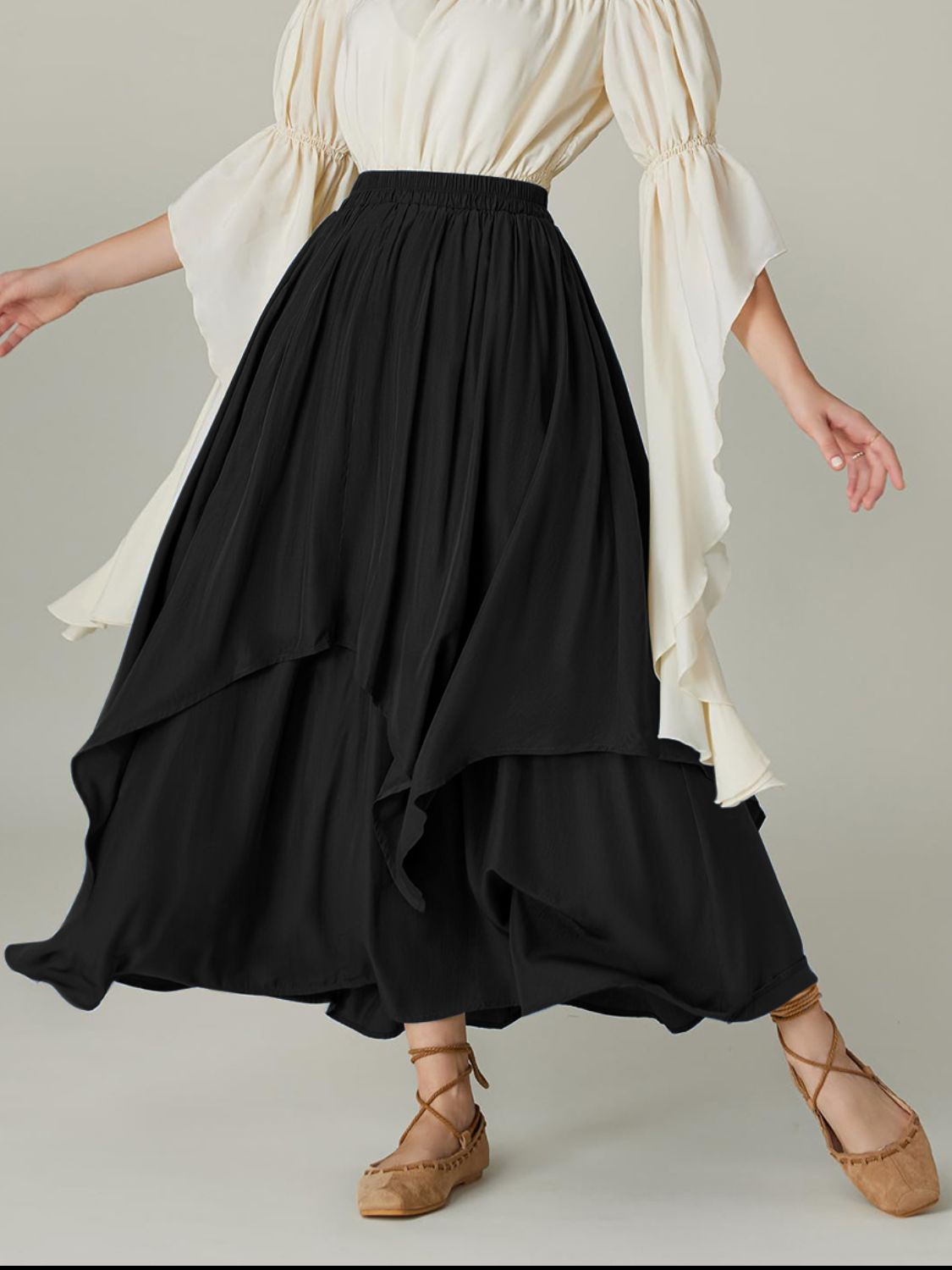 Smocked Waist Band Ruched Layered Skirt Trendsi