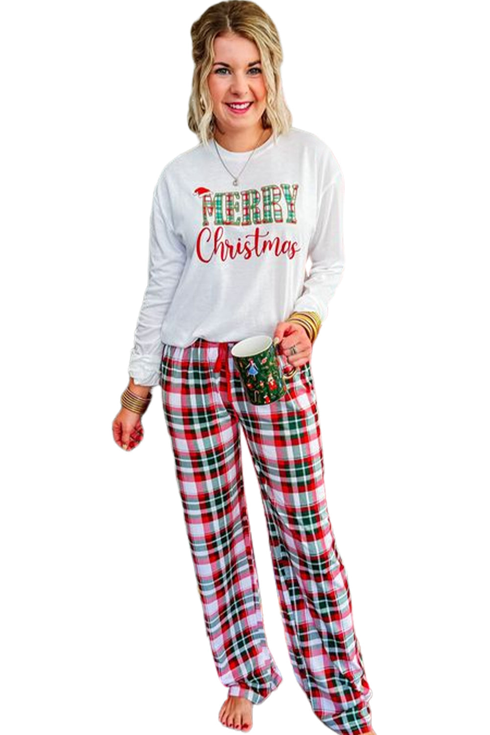 Multicolor Merry Christmas Plaid Print Two Piece Lounge Set Harlequin Daisy