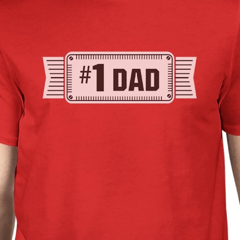 #1 Dad Mens Red Crew Neck Cotton Shirt Perfect Dad Birthday Gifts Teal Tiger