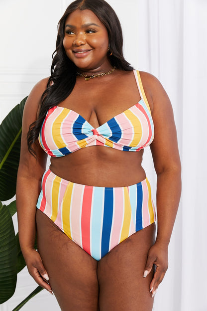 Marina West Swim Take A Dip Twist High-Rise Bikini in Stripe Trendsi