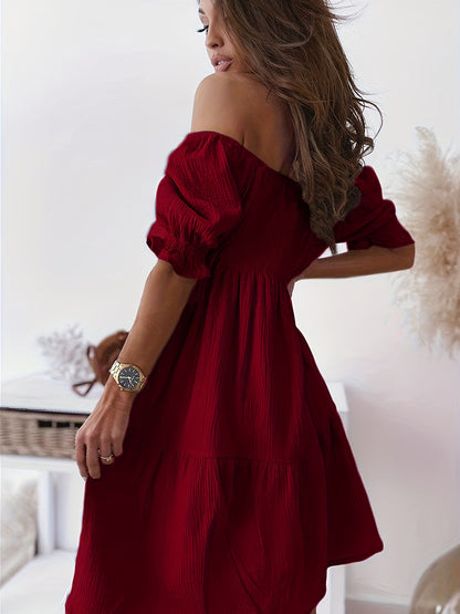 Full Size Ruffled Off-Shoulder Short Sleeve Dress Trendsi