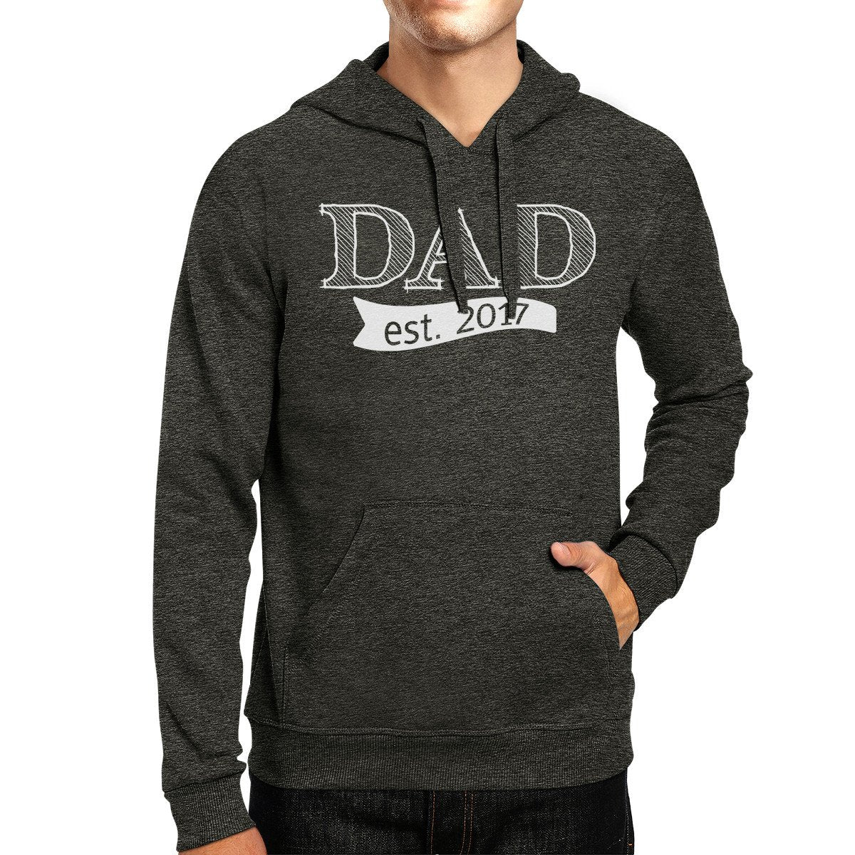 Dad Est 2017 Unisex Dark Grey Hoodie Fathers Day Teal Tiger