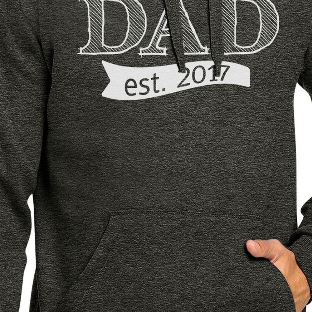 Dad Est 2017 Unisex Dark Grey Hoodie Fathers Day Teal Tiger