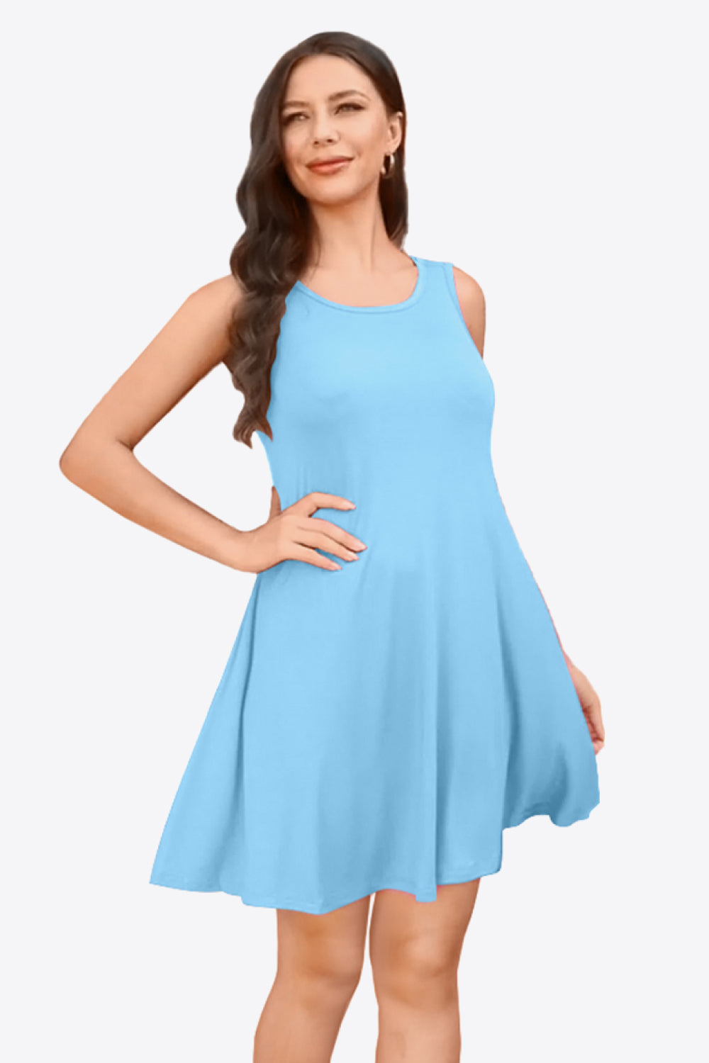 Full Size Round Neck Sleeveless Dress with Pockets Trendsi