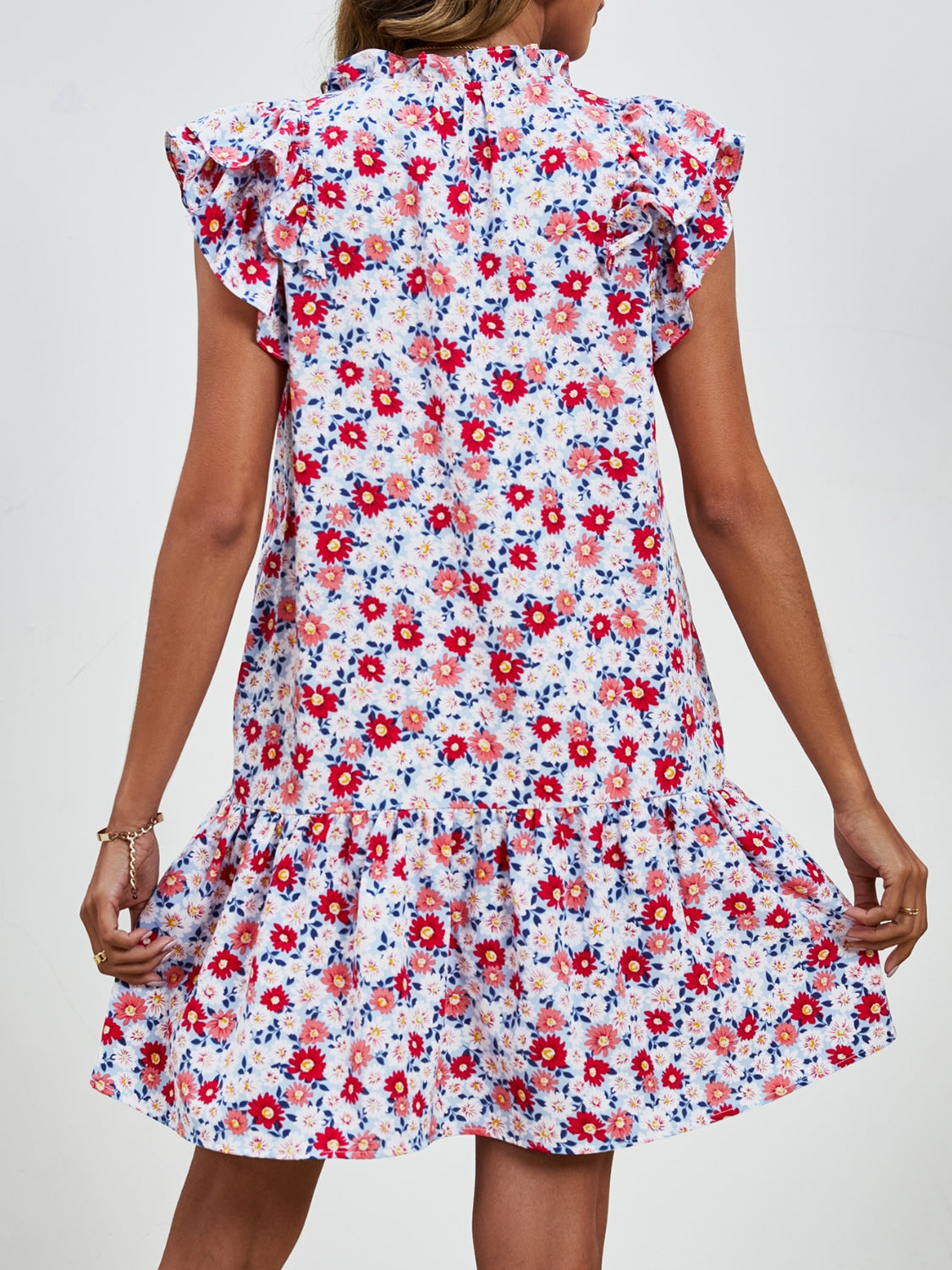 Tied Floral Cap Sleeve Mini Dress Trendsi