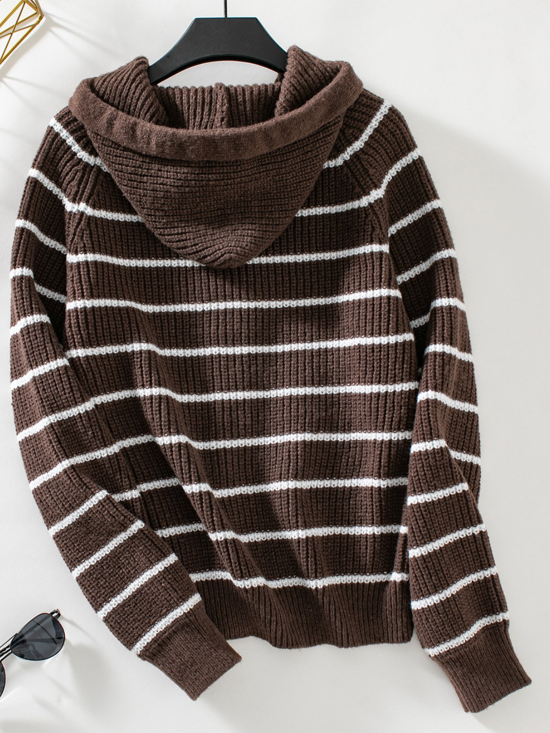 Striped Button Up Long Sleeve Hooded Cardigan Trendsi