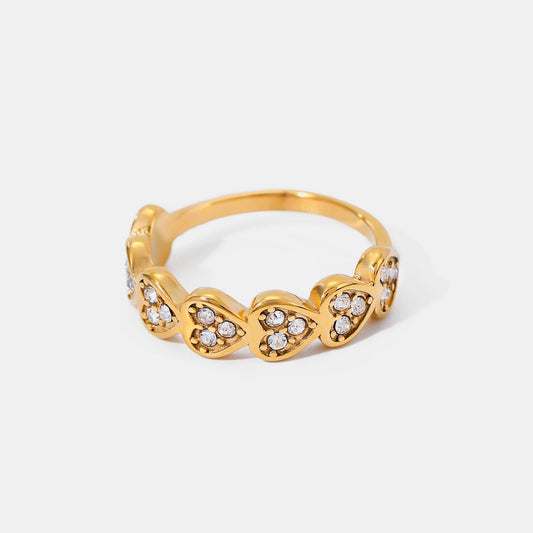 18K gold-plated stainless steel zircon heart ring