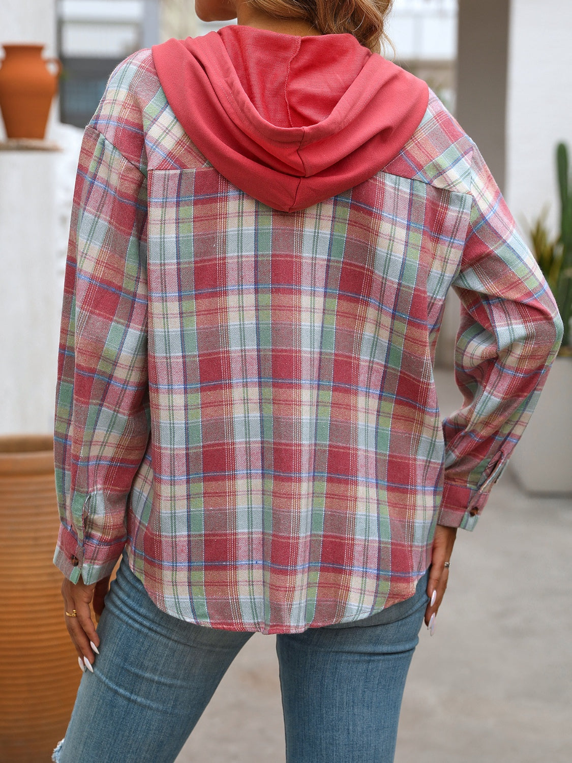 Plaid Long Sleeve Hooded Jacket Trendsi