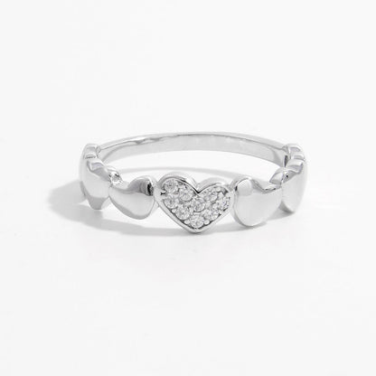 925 Sterling Silver Inlaid Zircon Heart Ring Platinum-plated Jewelry