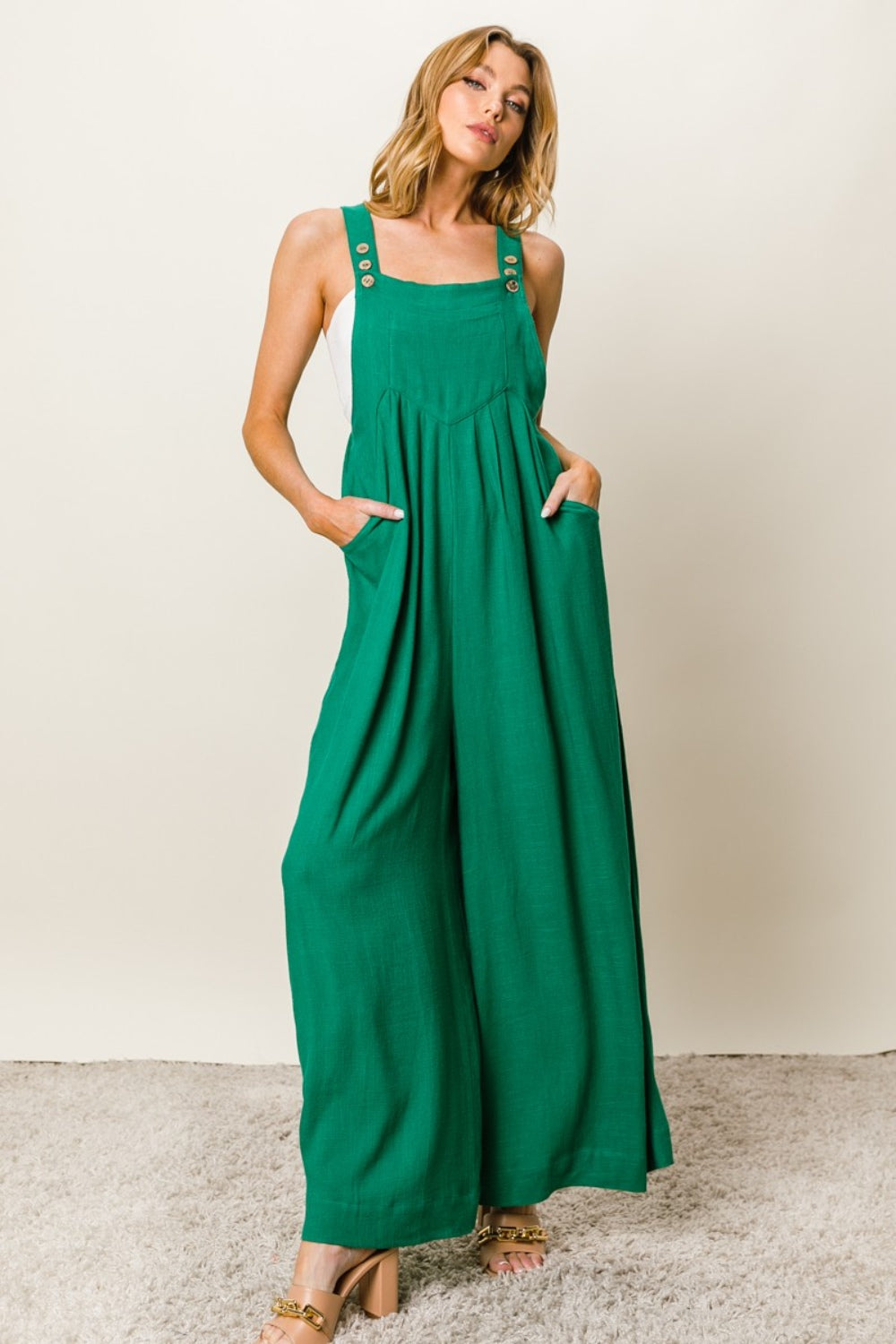 BiBi Texture Sleeveless Wide Leg Jumpsuit Trendsi