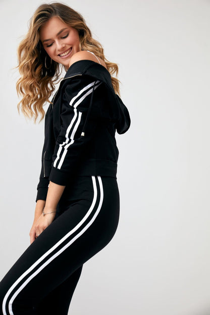 Women's tracksuit set with stripes, black FI713 Rose Pallas