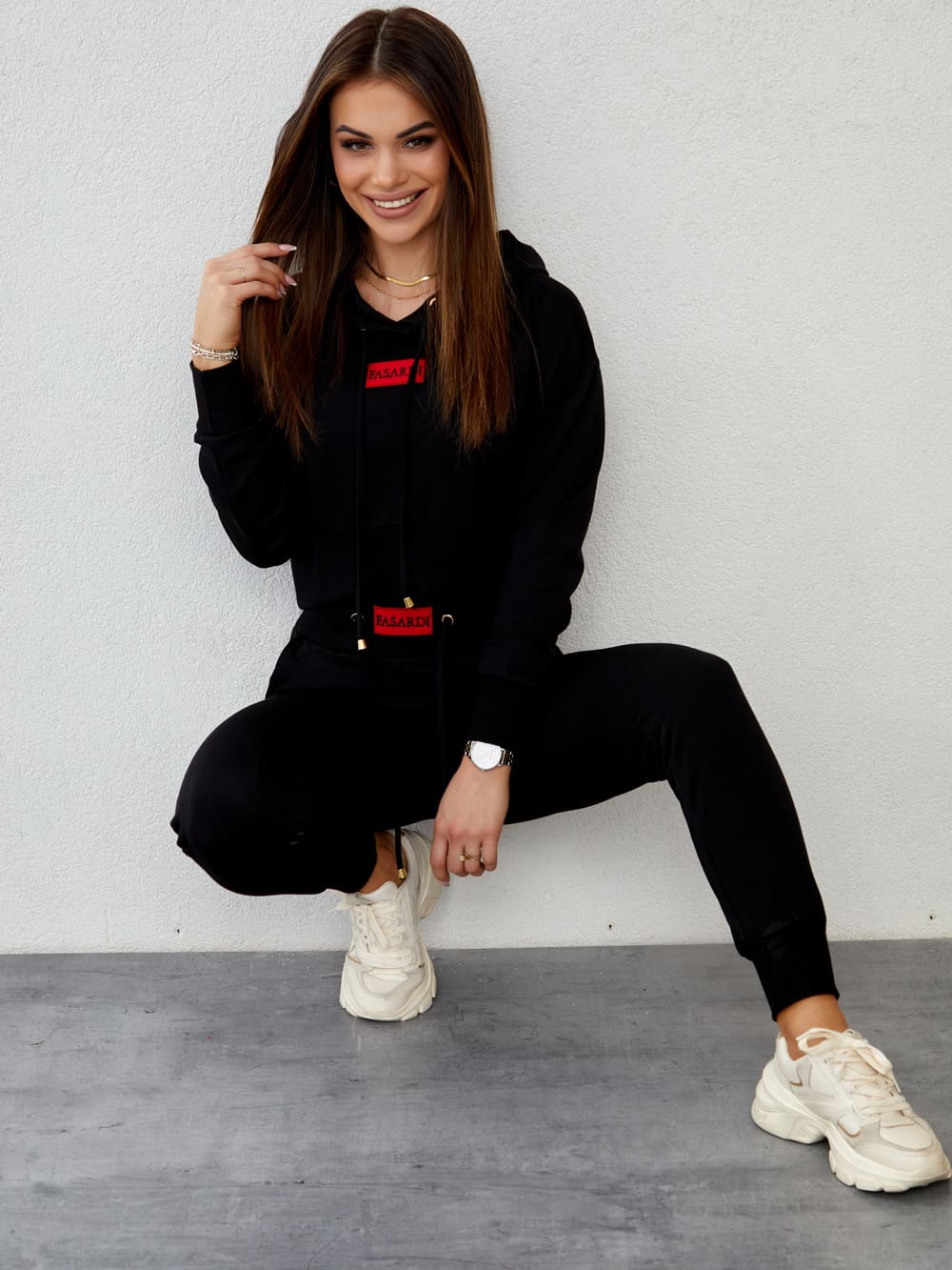 Women's tracksuit set with an asymmetric sweatshirt, black FI718 Rose Pallas